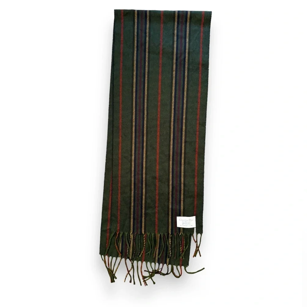 Vintage Christian Dior Multi Color Stripe Fringe Scarf